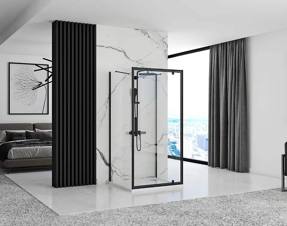 Душова кабіна Rea Rapid Swing 120x90 black пристінна REA-KPL-009962, Чорний матовий, Універсальна, прозрачний, Чорний матовий - фото 2