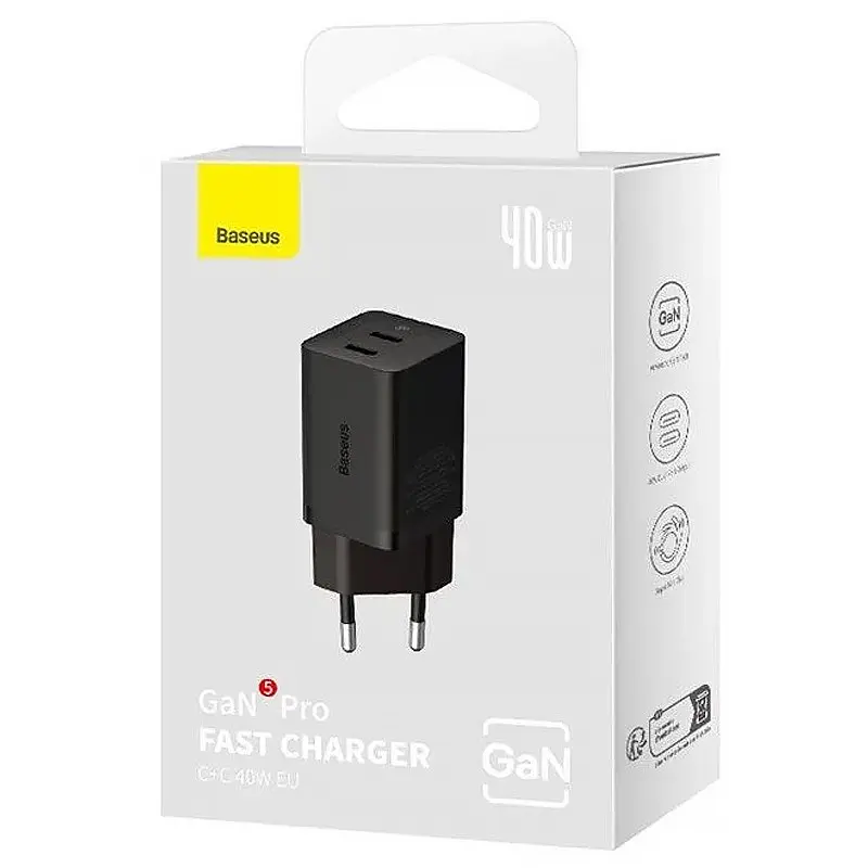 МЗП Baseus GaN5 Pro OS + Type-C to Type-C 40W (CCGP18010) Black - фото 6