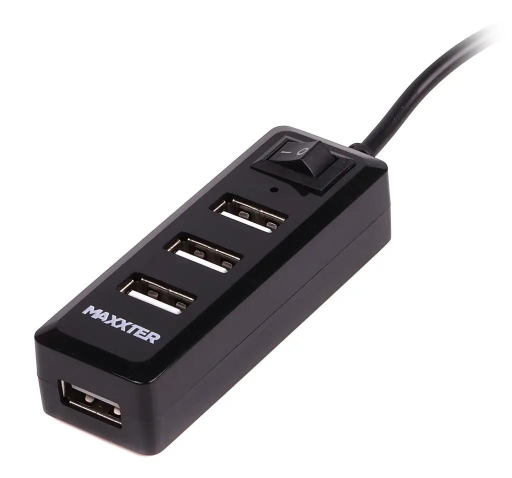 Хаб USB Maxxter HU2A-4P-AC-03, чорний, USB 2.0 - 4xUSB 2.0, кабель 1 м, блок живлення