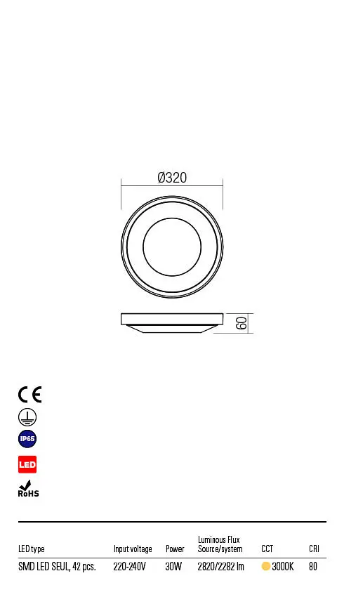 Стельовий світильник OSIRIS PL LED SMD 30W IP65 WH 3000K(5.1.2) Redo 90120 - фото 3