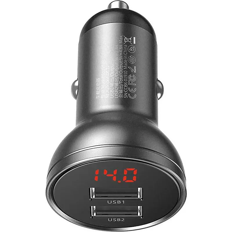 Автомобильное зарядное устройство Baseus Digital 4.8A/2USB 24W Grey - фото 4