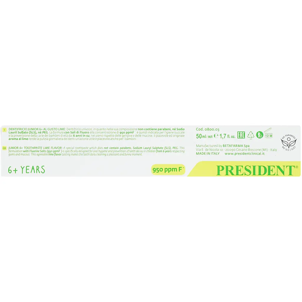 Зубная паста President Junior Toothpaste Lime 6+ years 50 мл - фото 3
