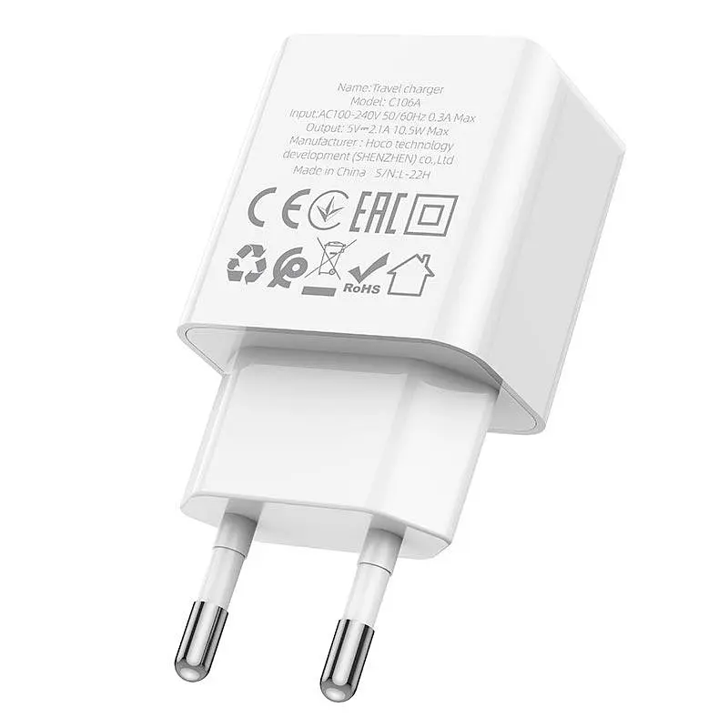 Зарядний пристрій HOCO Leisure single port charger C106A блок адаптер білий - фото 4
