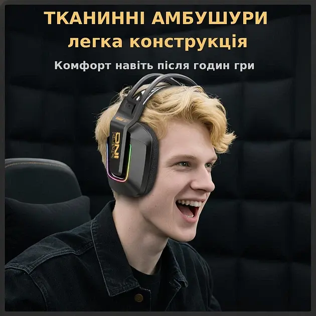 Беспроводные игровые наушники Onikuma GT828 геймерская Bluetooth гарнитура с микрофоном и RGB Black (19119) - фото 7