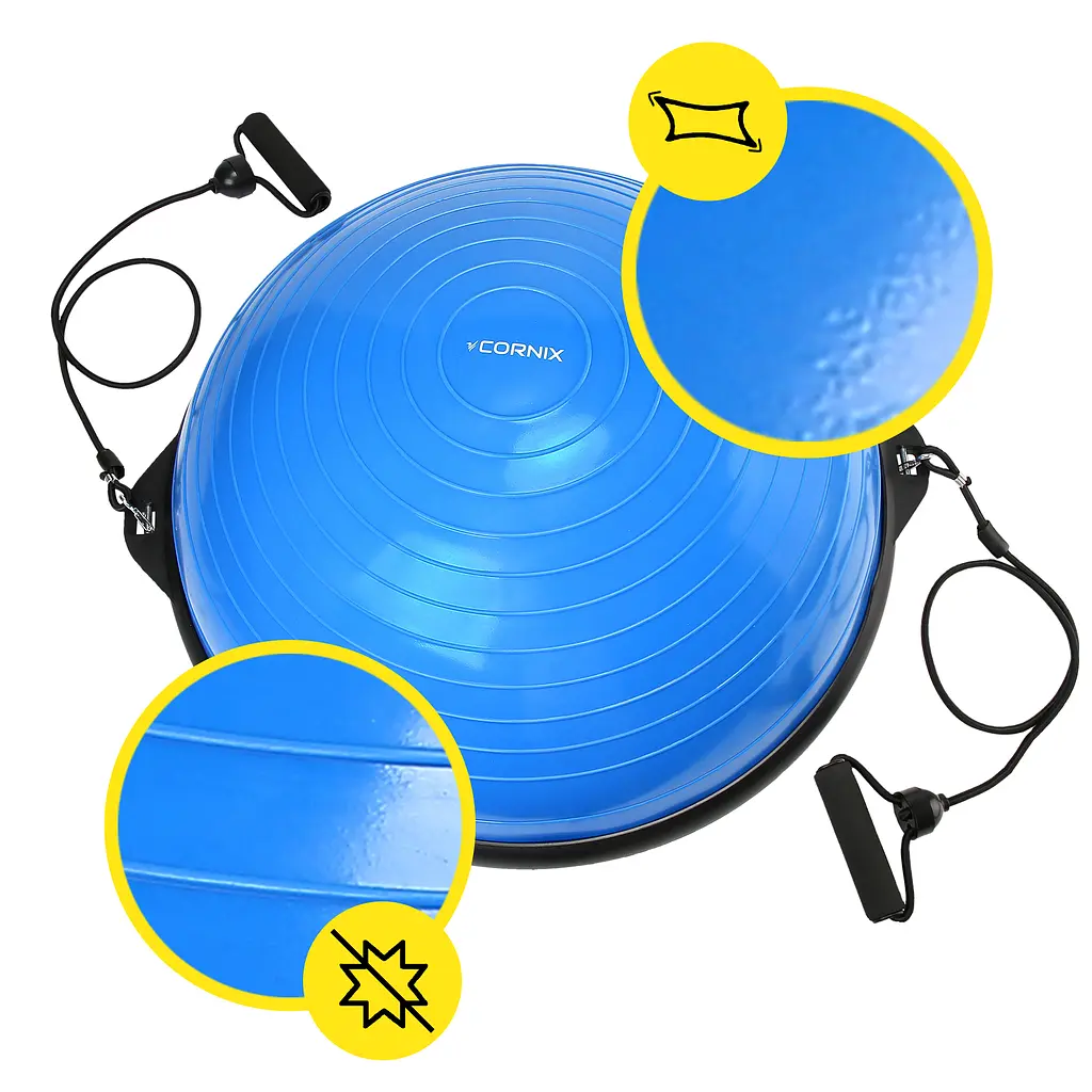 Балансувальна платформа (півсфера) Cornix Bosu Ball 58 см з еспандерами Blue XR-0457 - фото 6