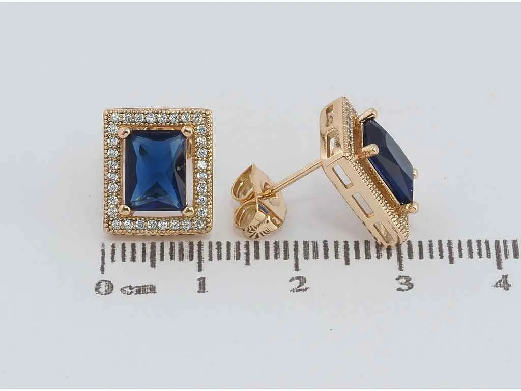 Сережки Xuping Позолота 18K пусети "Сині фіаніти в обрамленні цирконію" 11х13мм (221450) - фото 2