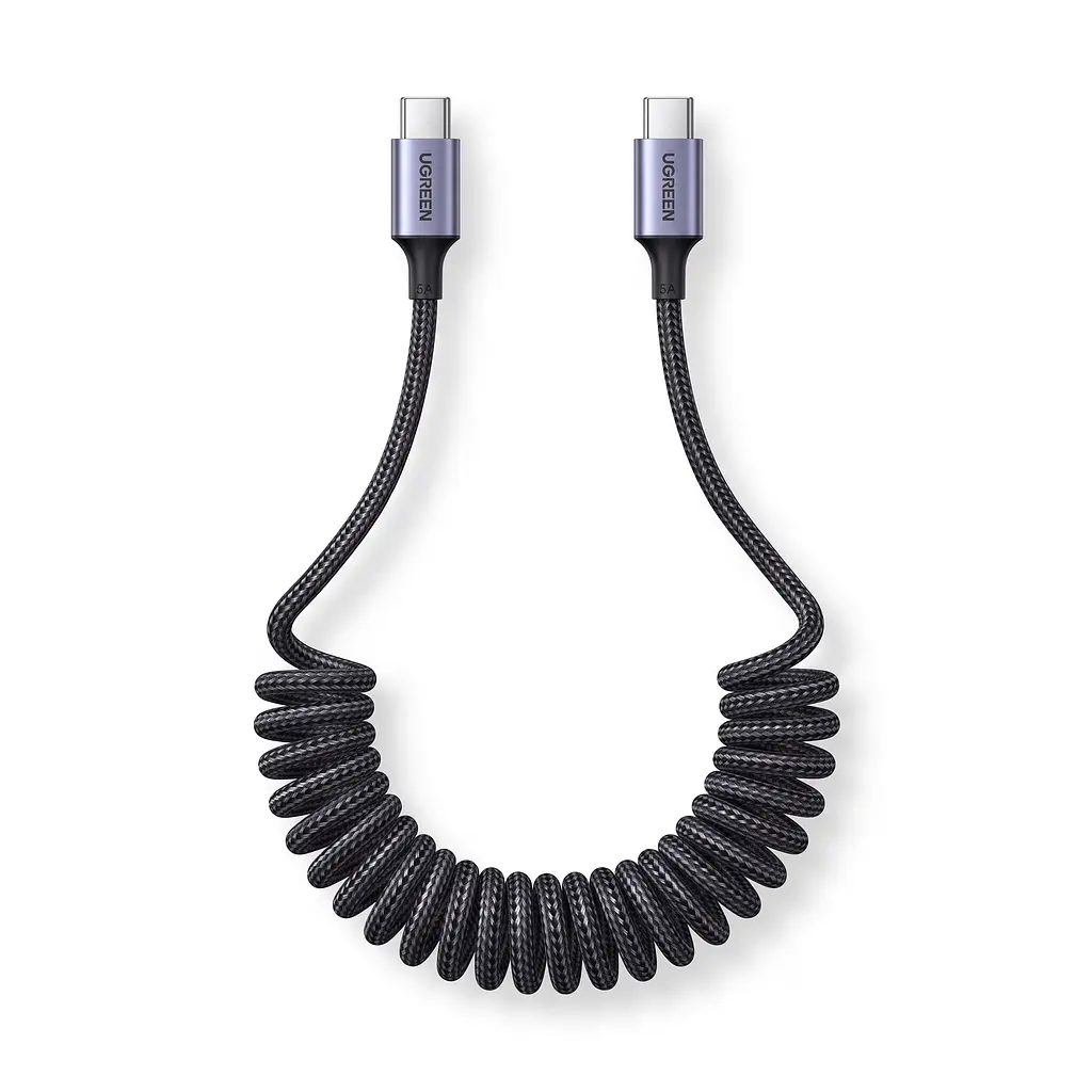 Кабель спіральний UGREEN L507 USB-C - USB-C PD 100 Вт 0,35-1,2 м чорний (35457)
