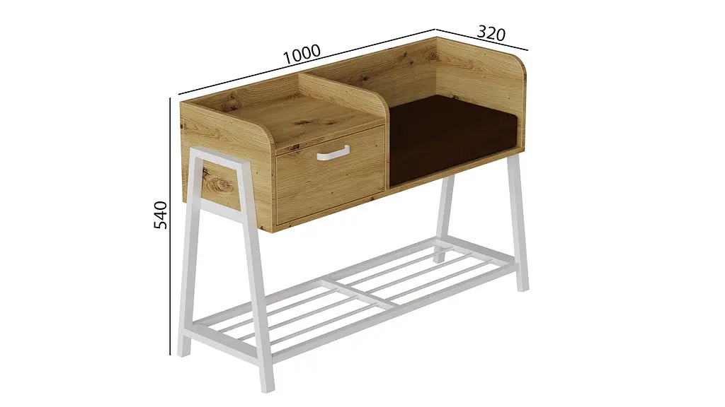 Банкетка із тумбочкою Ferrum-decor Бланка 540x1000x320 метал Білий ДСП Дуб Артізан 16 мм (FRD-103036) - фото 3