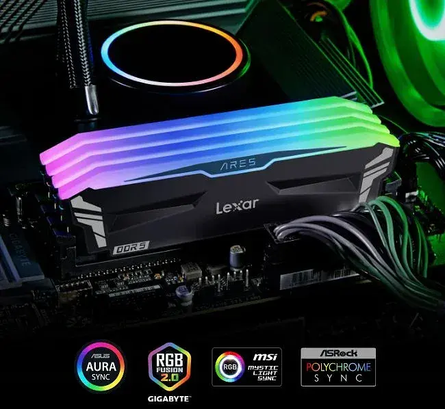 Оперативна пам'ять Lexar ARES DDR5 32 ГБ (комплект 2х16 ГБ) UDIMM 6400 МГц CL32 XMP 3.0 - RGB, Радіатор, чорний - фото 3