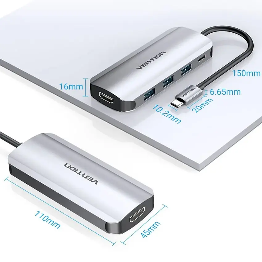 Док-станція USB3.1 Type-C --> HDMI/USB 3.0х3//PD 100W 5-in-1 Vention - фото 4