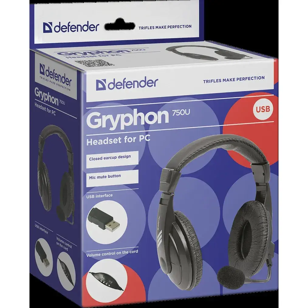 Гарнітура Defender Gryphon 750U USB Black (63752) (6396192) - фото 4
