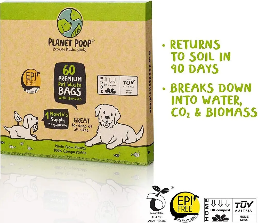 Біорозкладні пакети Planet Poop з ручками для середніх порід собак без запаху 60 шт.  - фото 4