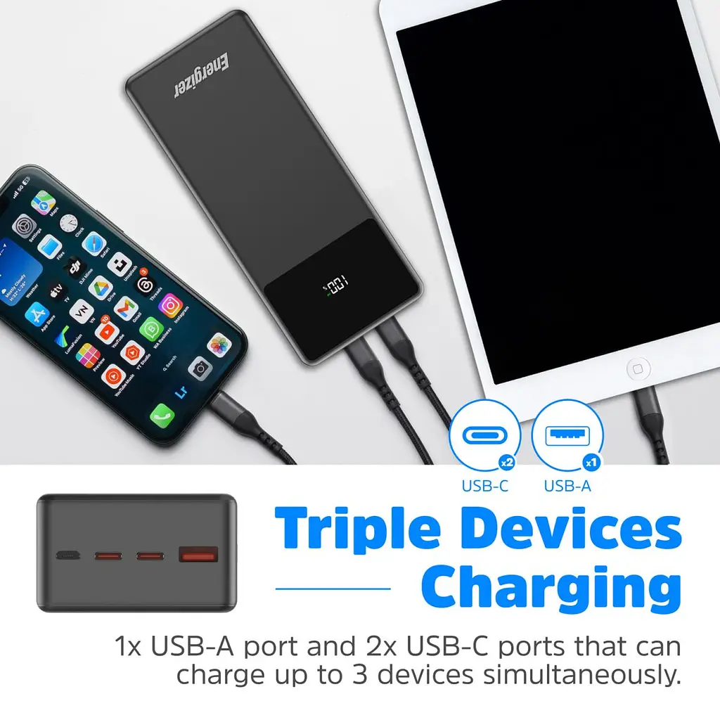 Універсальна мобільна батарея Energizer 27000mAh 65W PD,QC3.0,USB-А 2хUSB-C Micro-USB LCD display,Black (UE27062PQ) - фото 2