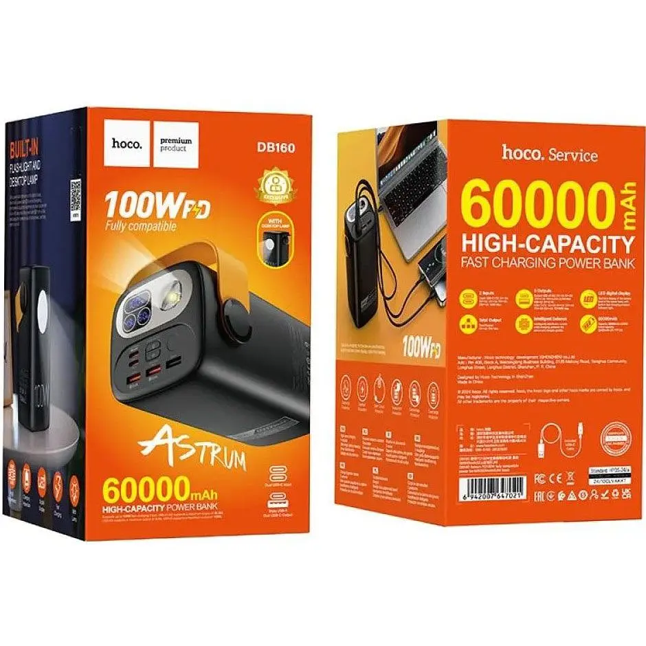 Зовнішній акумулятор Hoco DB160 Astrum 60000mAh 100W Black [134980] - фото 5
