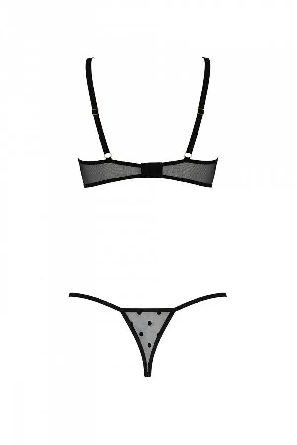 Еротичний комплект Passion MARINA SET WITH OPEN BRA, L/XL, black, відкриті чашки - фото 4
