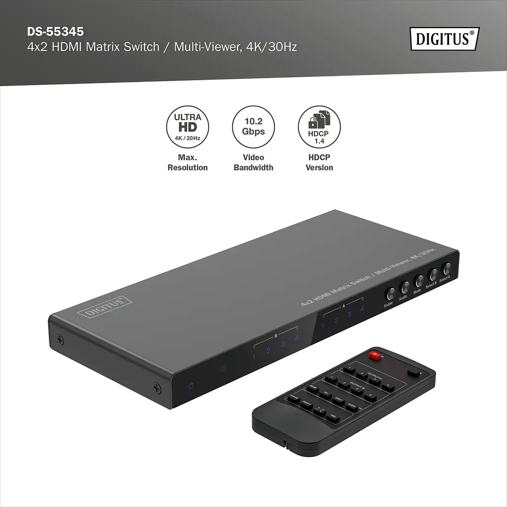 Перемикач Digitus 4x2 HDMI Matrix Switch/Multi-Viewer, 4K/30Hz - фото 4