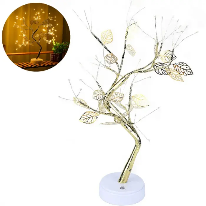 Світильник нічник Bonsai LED Дерево Роса 50 см з підсвіткою, USB та батарейки, сріблястий - фото 3