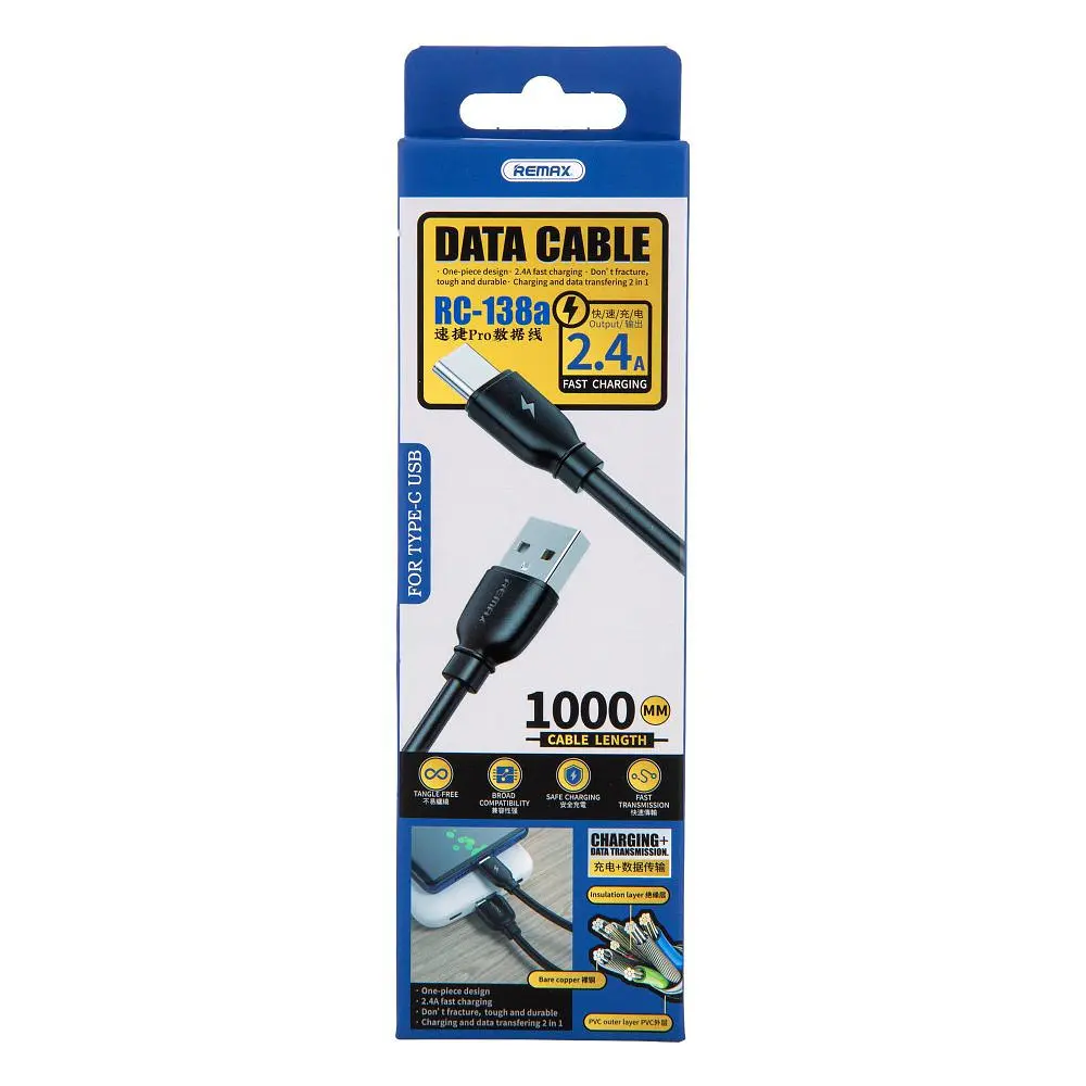 Кабель Remax RC-138a 2.4A TypeC Cable Black - фото 2