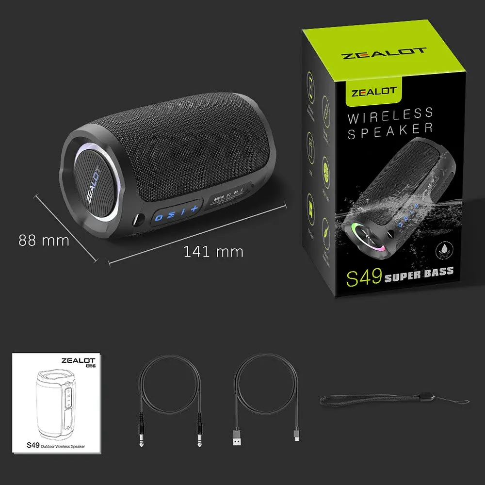 Портативна bluetooth колонка Zealot S49 з LED підсвічуванням чорний - фото 10