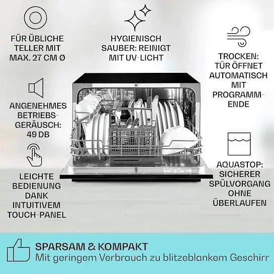 Посудомоечная машина Klarstein Havasia UV 6 УФ-лампа 1380 Вт (10041825) - фото 2