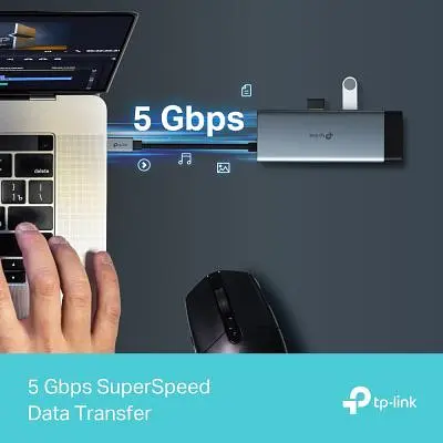 Концентратор TP-Link USB 3.0 6-in-1 2xUSB 3.0 + 1xUSB-C + 1xHDMI + 1xRJ45 + PD 100W (UH6120C) - фото 10