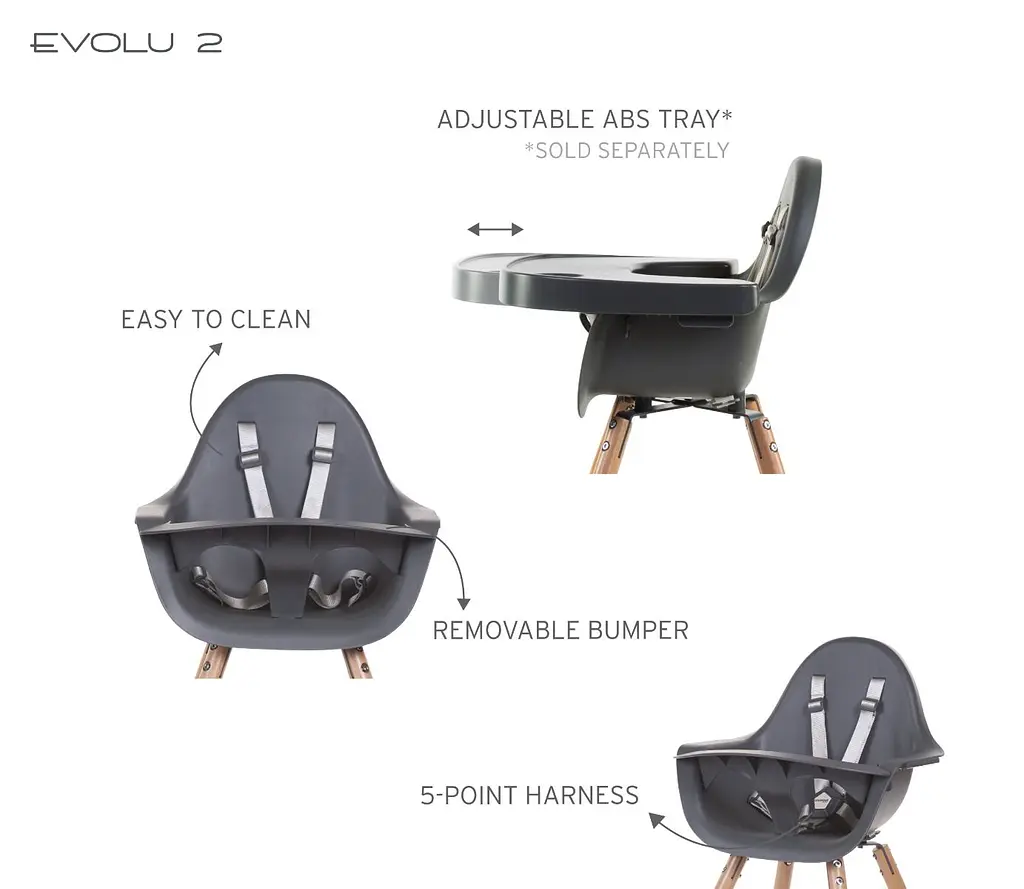 Стілець для годування Childhome Evolu 2 з бампером антрацит (CHEVOCHNA) - фото 6