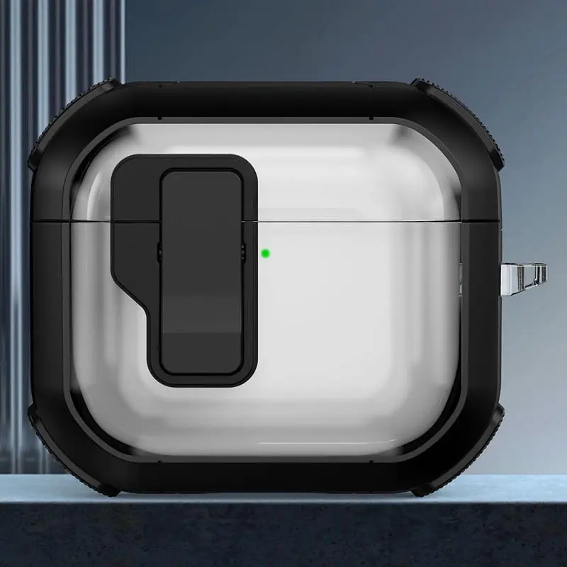 Футляр противоударный Locking Button для наушников Airpods 4 Black - фото 2