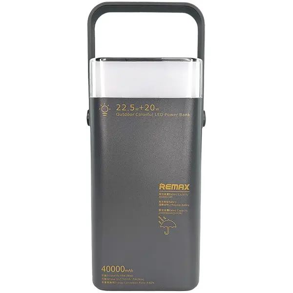 Павербанк Remax RPP-596 / 40000 мАг / до 22,5 Вт / USB-C+USB-A / PD+QC /з RGB ліхтариком / Сірий - фото 7