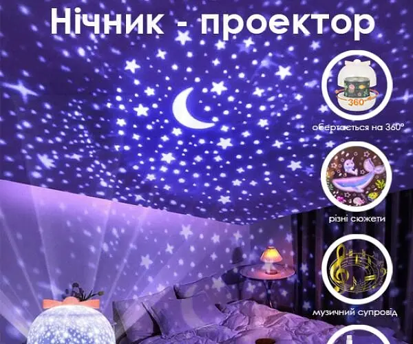 Нічник-проектор музичний з різними сюжетами, 360° - фото 6