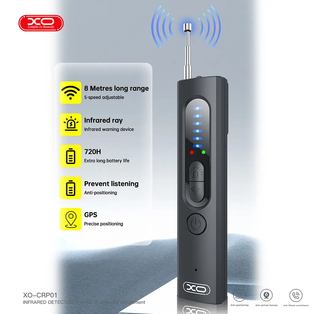Портативний детектор жучків XO CRP01 infrared detector anti eavesdropping Чорний - фото 6