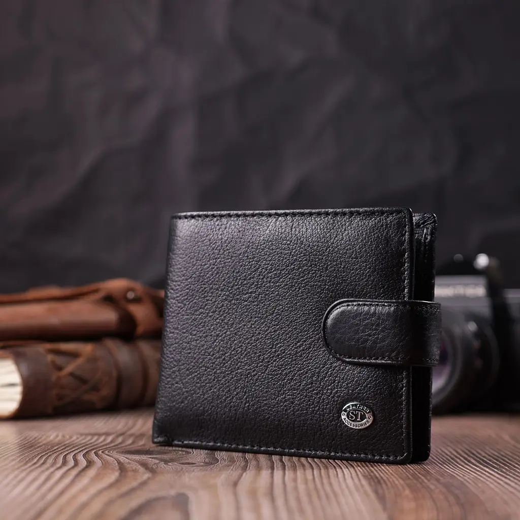 Чоловічий гаманець середнього розміру з натуральної шкіри ST Leather 22484 чорний - фото 7