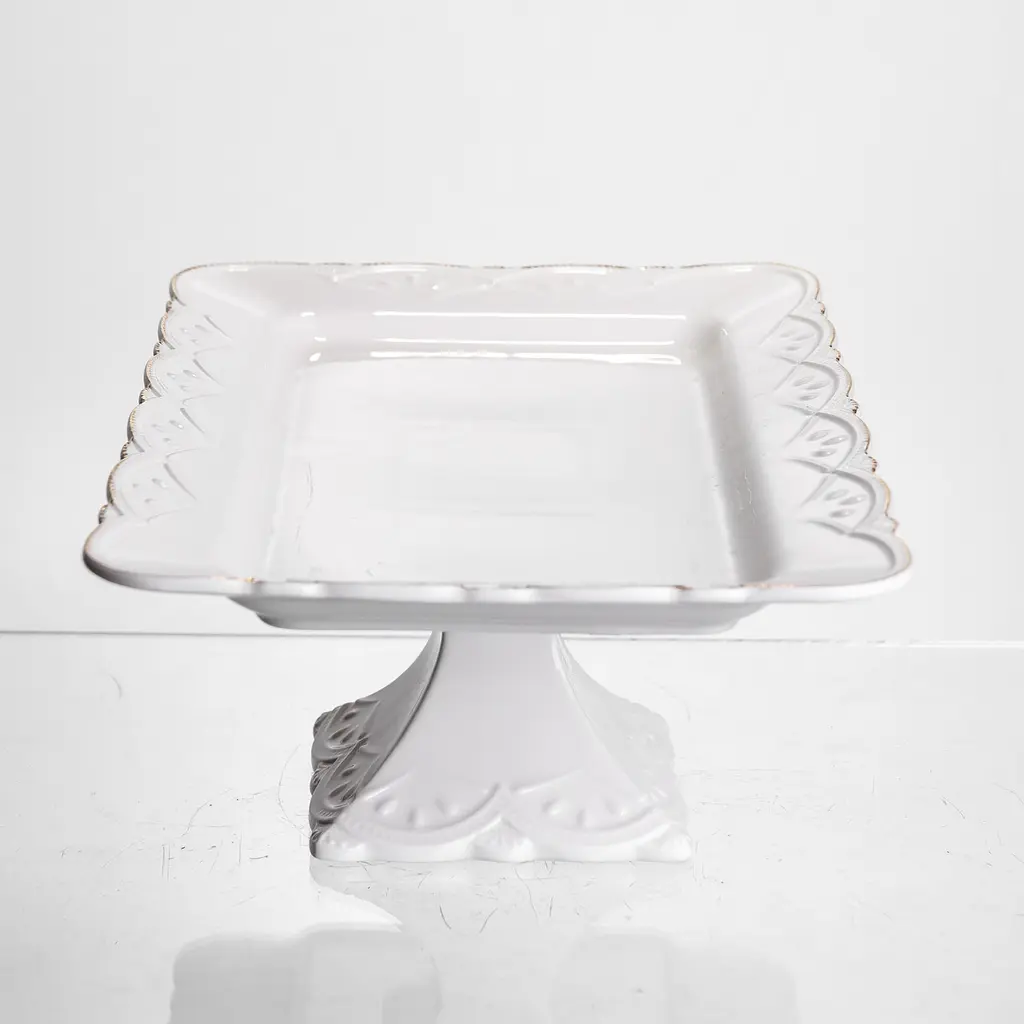 Тортівниця порцелянова  Yiwu  White Square 30.5х30.5 см квадратна на ніжці  Yiwu 120-YH-HG061 - фото 4