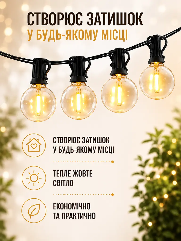 Гірлянда вулична 7,6 м 25 LED G-40 на сонячній батареї тепле світло IP44 (49675994) - фото 2