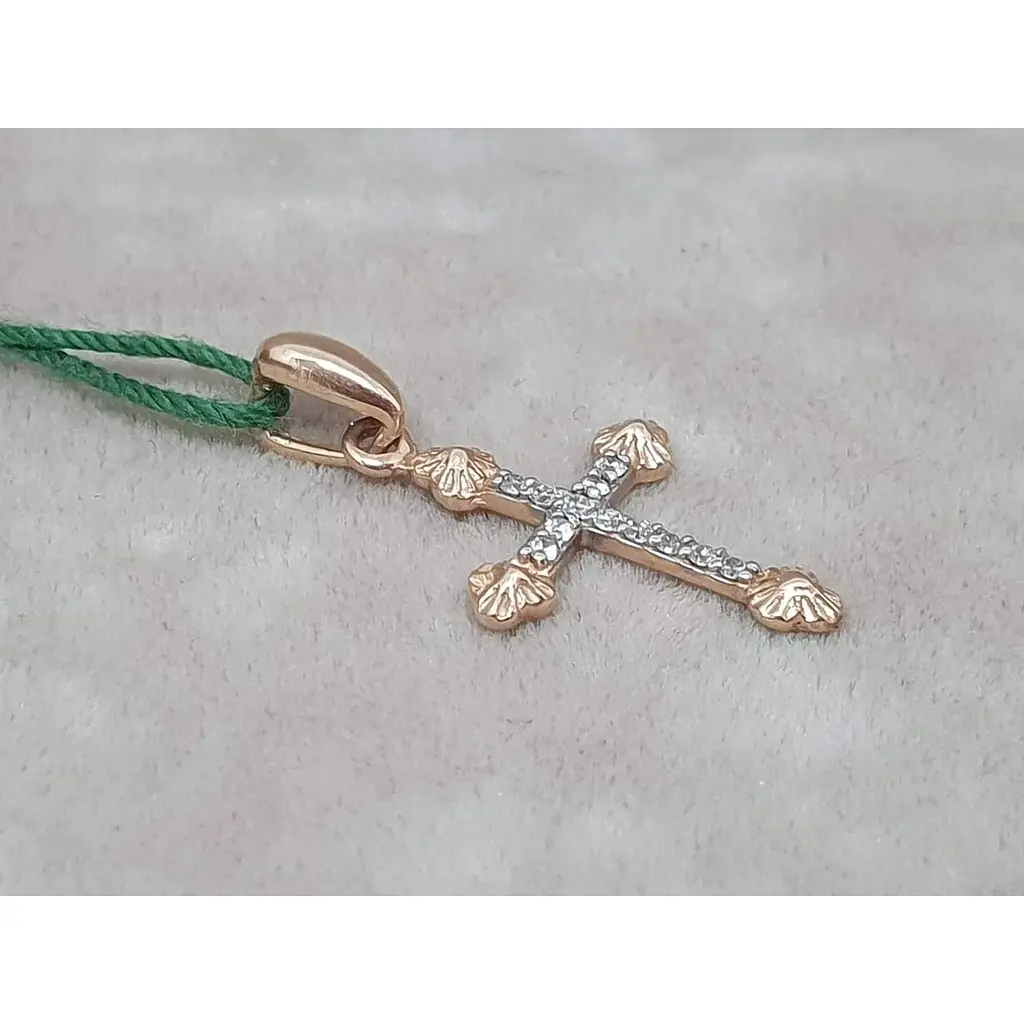 Золотий хрестик ЮЗ "Багет" з діамантами. 3996 - фото 2