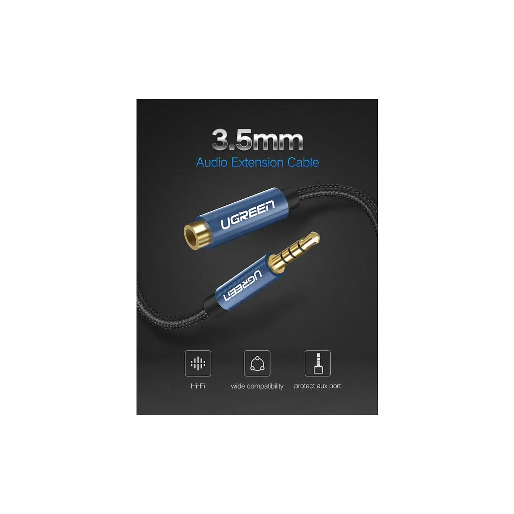 Кабель мультимедийный 3.5mm M to 3.5mm F 2.0m AV118 blue Ugreen (40675) - фото 2
