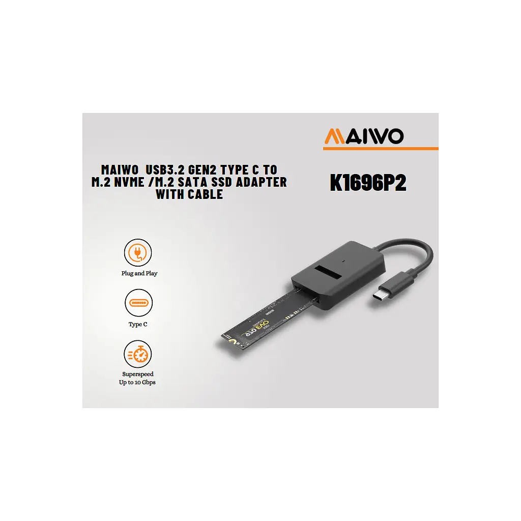 Кишеня зовнішня Maiwo M.2 NVMe/SATA SSD combo USB3.2 Gen2 Type-C (K1696P2) - фото 3