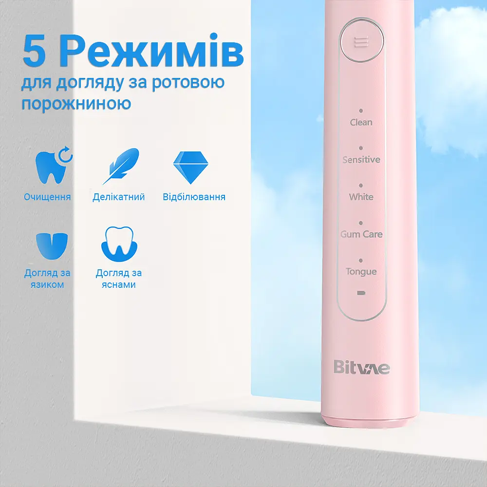 Електрична зубна щітка, що обертається з футляром Bitvae R2 8 насадок Pink - фото 4