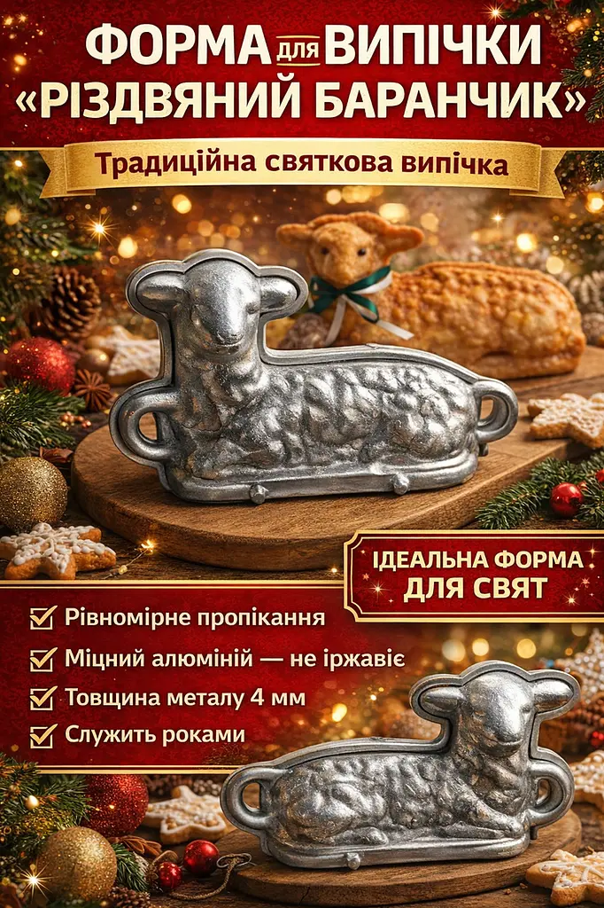Алюмінієва форма для випікання кексу «Різдвяне ягня агнець (баранчик)», Ласунка 81904 - фото 2