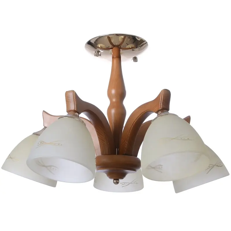 Люстра потолочная Brille деревянная E27 60W BR (BKL-403C/5) - фото 2