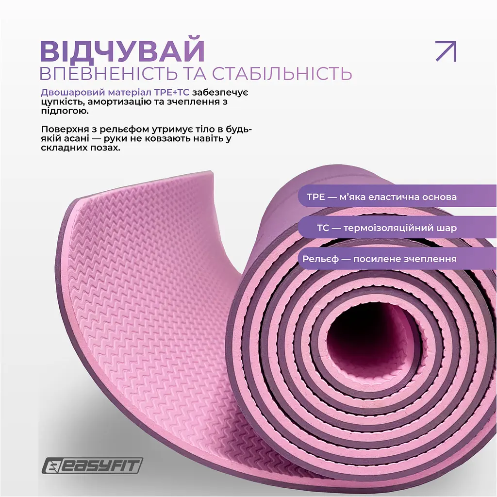 Килимок для йоги та фітнесу EasyFit Polarity Padma з ремнем - фото 3