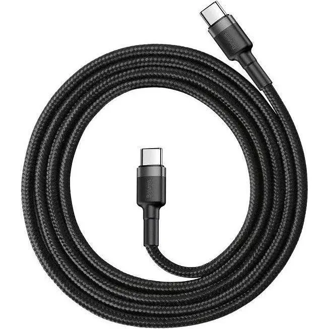 Кабель Baseus Cafule Type-C to Type-C PD2.0 60W (20V 3A) 1m grey black (CATKLF-GG1) - фото 2