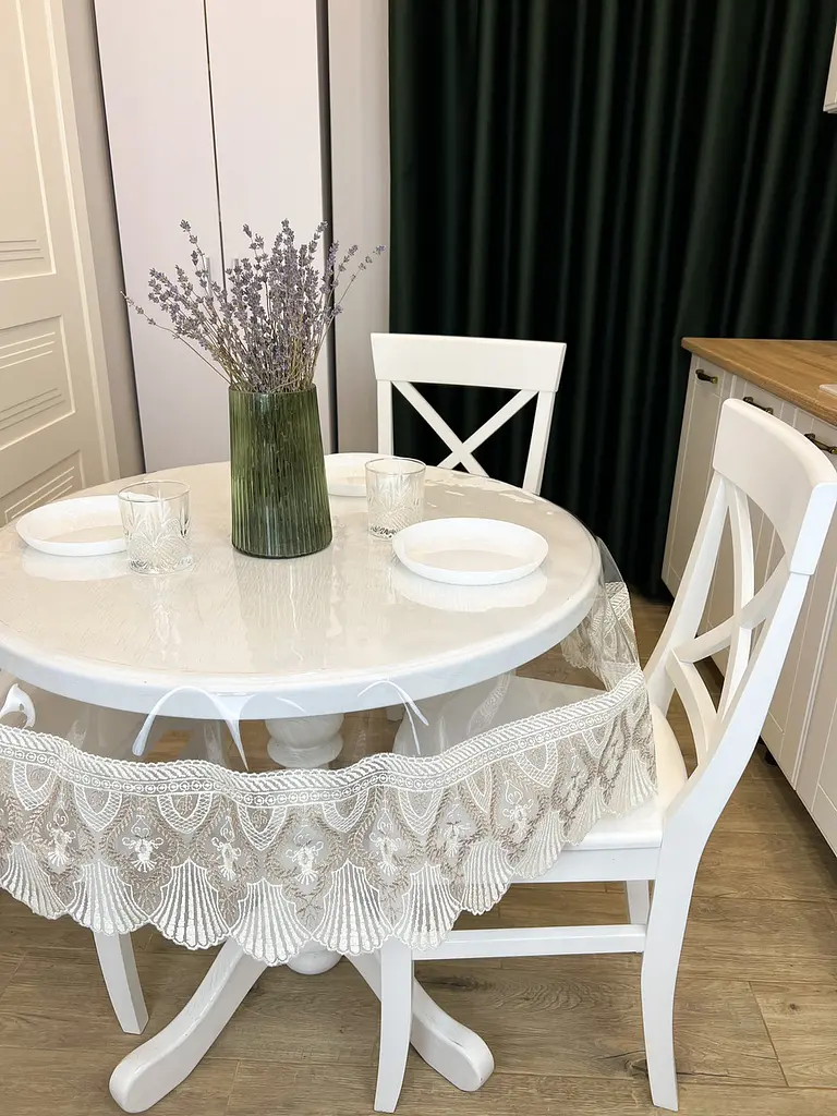 Силиконовая скатерть с бело-кофейным кружевом Ришелье 15см 260х130 см - фото 10