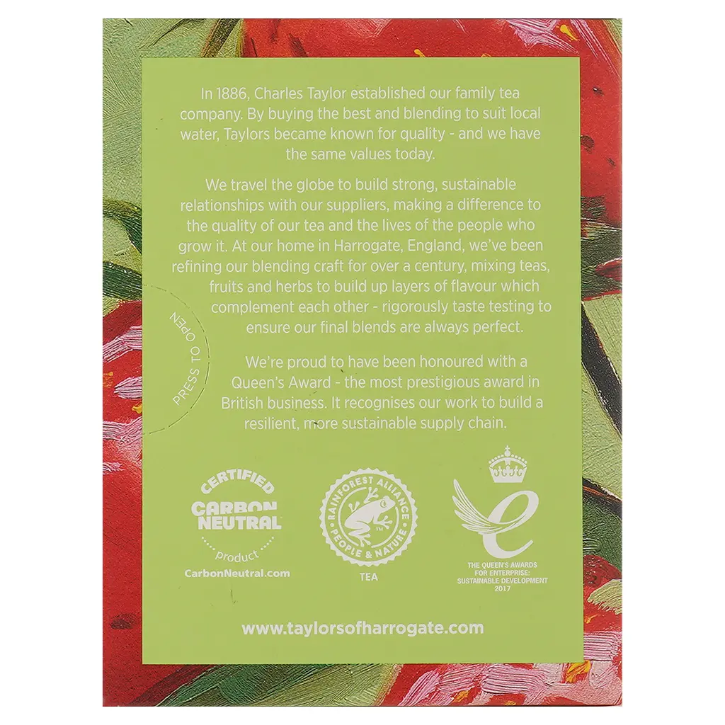 Чай зелений Taylors of Harrogate Strawberry & Vanilla Green Tea з полуницею та ваніллю 20х1.5 г - фото 2