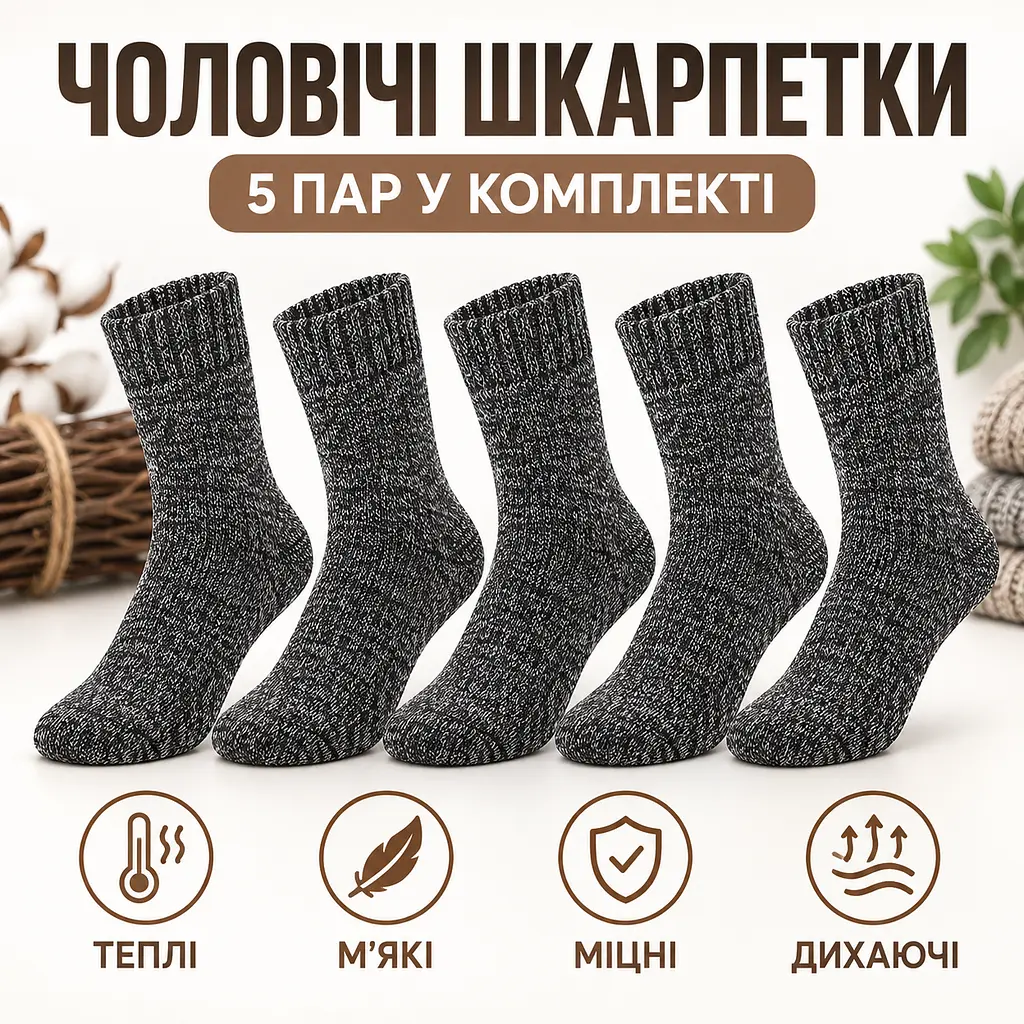 Універсальні чоловічі шкарпетки махрові розмір 39-46 Solve — термо-шкарпетки , 5 пар, KT7003802 - фото 2