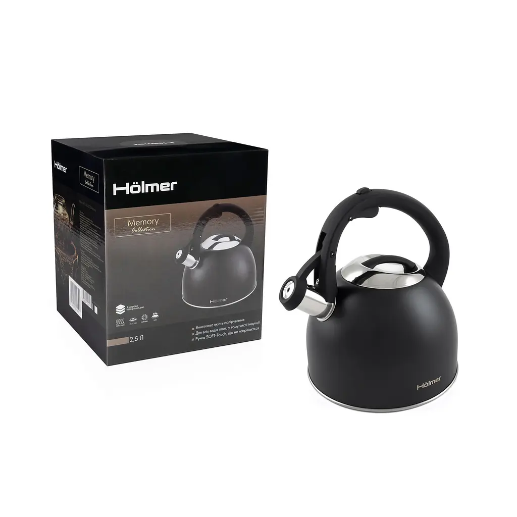 Чайник Holmer зі свистком 2.5 л чорний (WK-1425-BCSB Memory) - фото 10