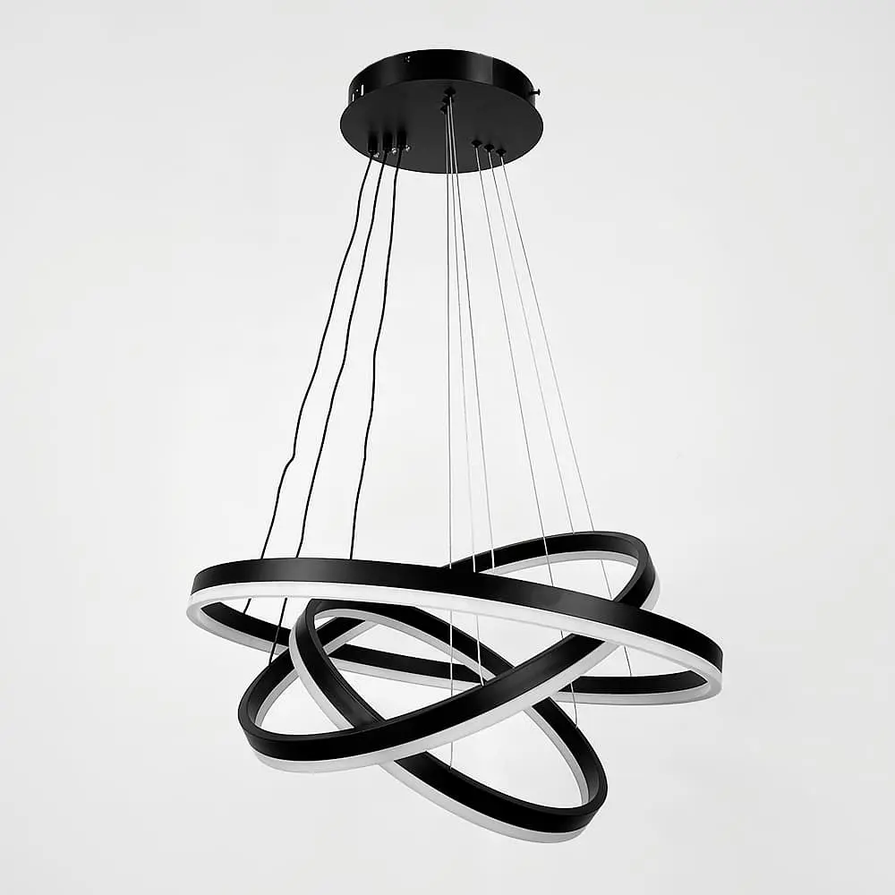 LED люстра на три кольца в черном каркасе 60+50+40 см Line F | Ст. G68-600+500+400 BK - фото 7