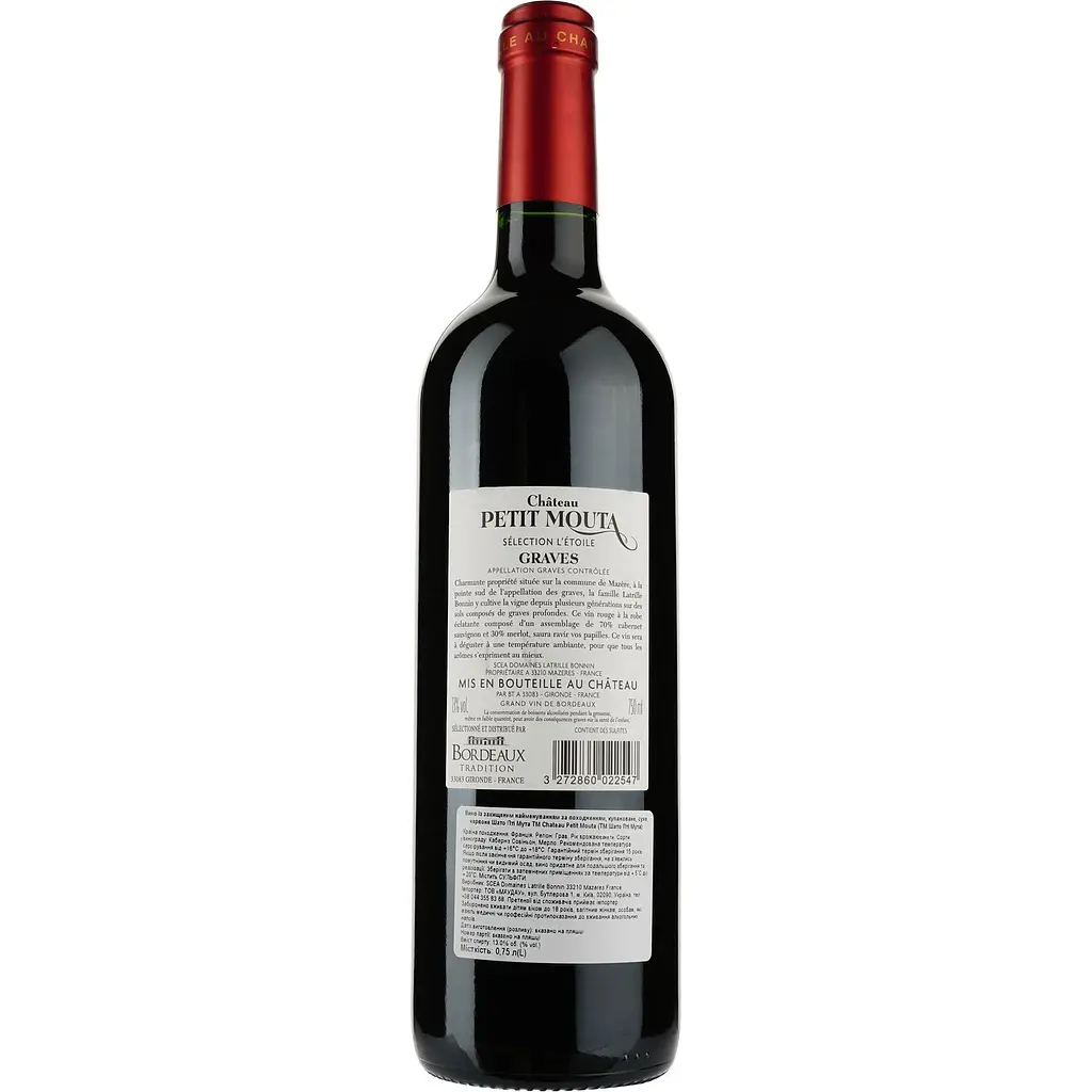 Вино Chateau Petit Mouta AOP Graves 2016, червоне, сухе, 0,75 л - фото 2