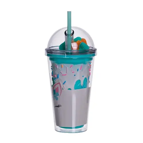 Пластикова склянка з трубочкою та кришкою 400 мл багаторазова пластикова склянка Бірюзовий Yiwu HP-18-1TU - фото 2