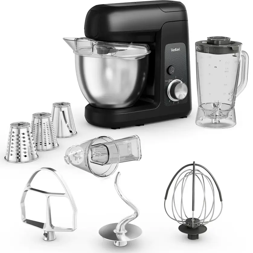 Кухонна машина Bake Partner 1100Вт, чаша-метал, корпус-пластик, насадок-6, чорний Tefal kuh0015189
