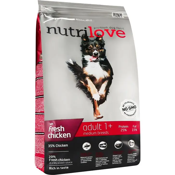 Сухий корм для дорослих собак середніх порід Nutrilove зі свіжою куркою і рисом 1.6 кг - фото 2